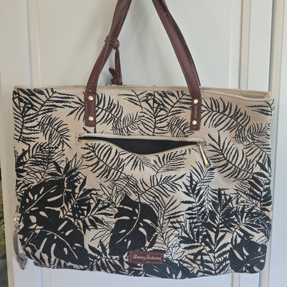 Tommy Bahama Black & Cream Tropical Tote Bag